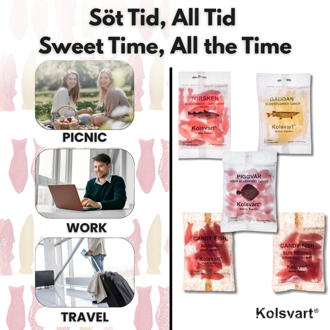 Kolsvart classic raspberry berry candy, bright and traditional Swedish sweetness.