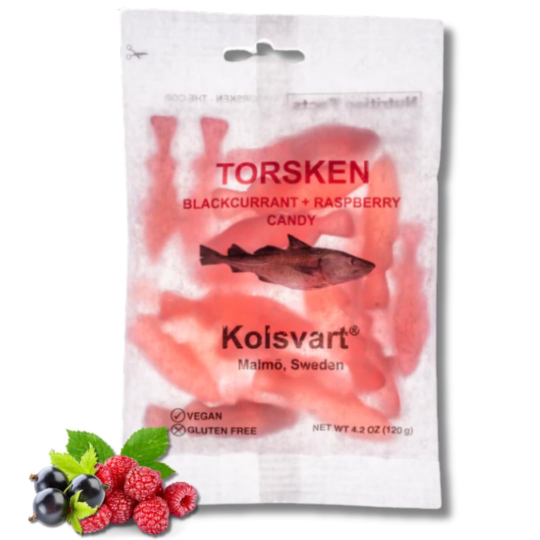 Kolsvart cod-shaped candy pack showing authentic Swedish design for a fun snack