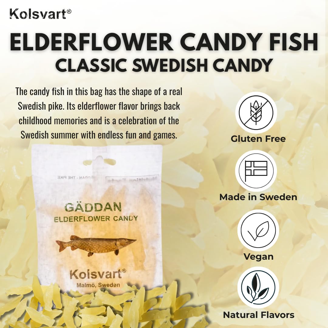 Kolsvart elderflower torsken candy—distinct Nordic taste for adventurous snacking