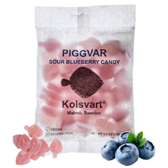 Kolsvart pigvar-shaped candy close-up, vegan and gluten-free snack option.