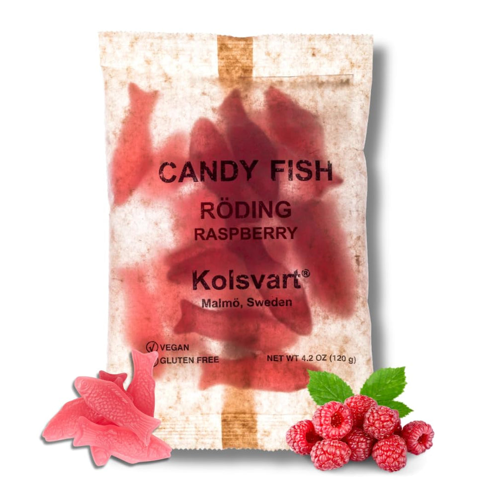 Kolsvart raspberry gummy bites offer a bright, fruity treat for a quick snack.