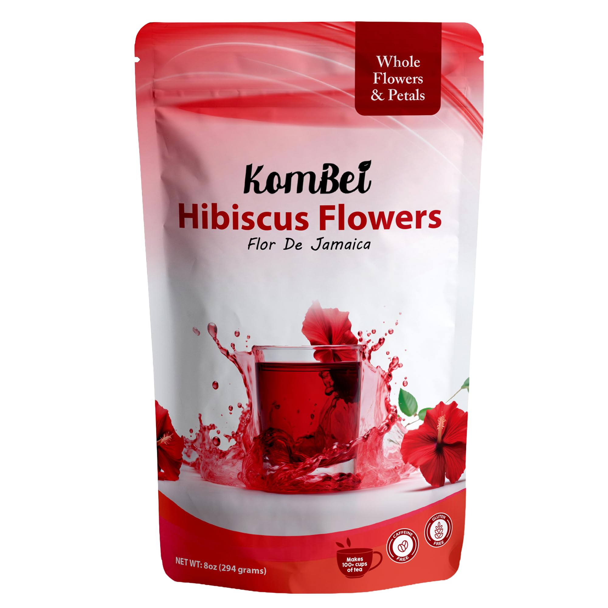 KomBei whole hibiscus flowers ready for rich, caffeine-free tea