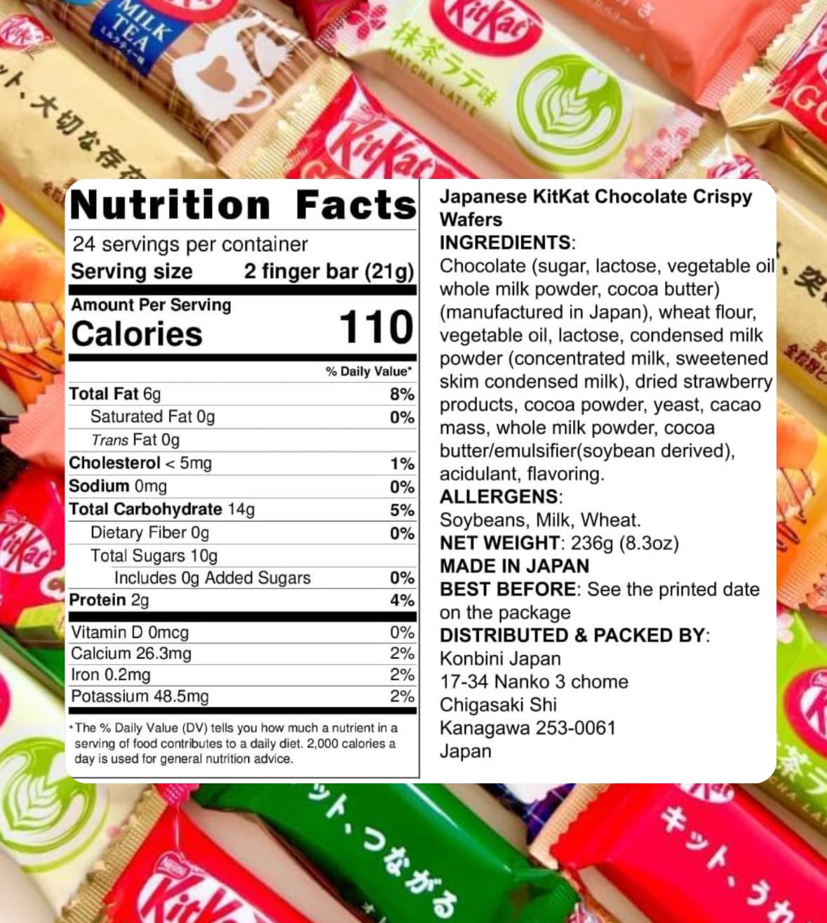 KONBINI JAPAN KitKat flavors assortment featuring classic milk chocolate