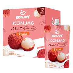 KONJOY Konjac Jelly lychee pouch front, refreshing low-calorie snack.