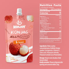 KONJOY Konjac Jelly texture close-up, chewy lychee flavor in drinkable form.