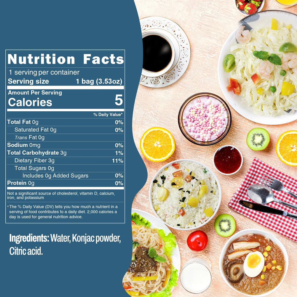 KONJOY Konjac fettuccine pack highlights keto-friendly pasta ready in minutes.