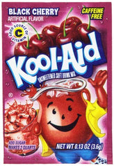 Kool-Aid Black Cherry unsweetened drink mix envelopes for quick, customizable beverages.