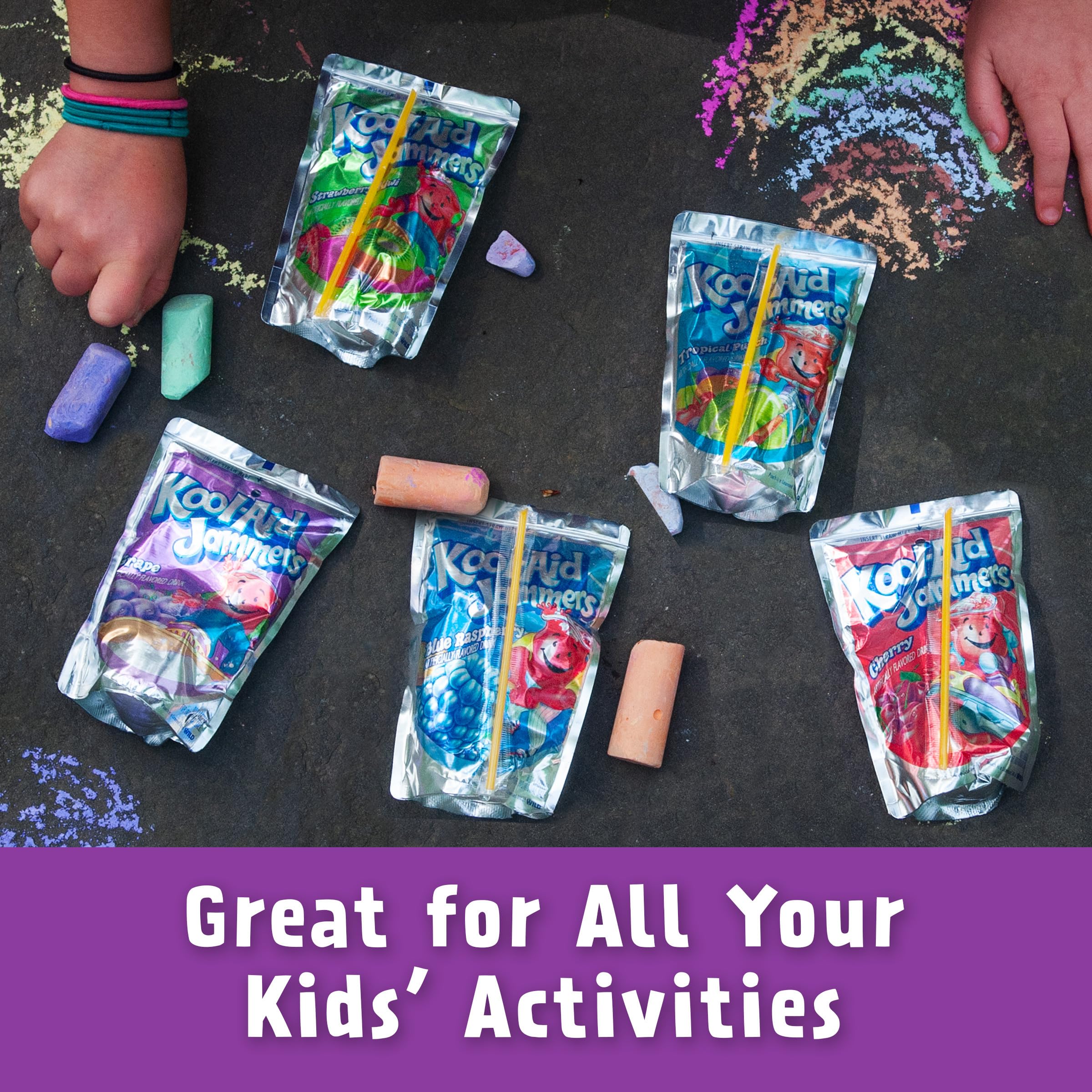Kool-Aid Jammers Grape pouch open, ready for quick refreshment