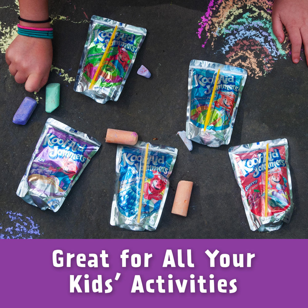 Kool-Aid Jammers Grape pouch open, ready for quick refreshment