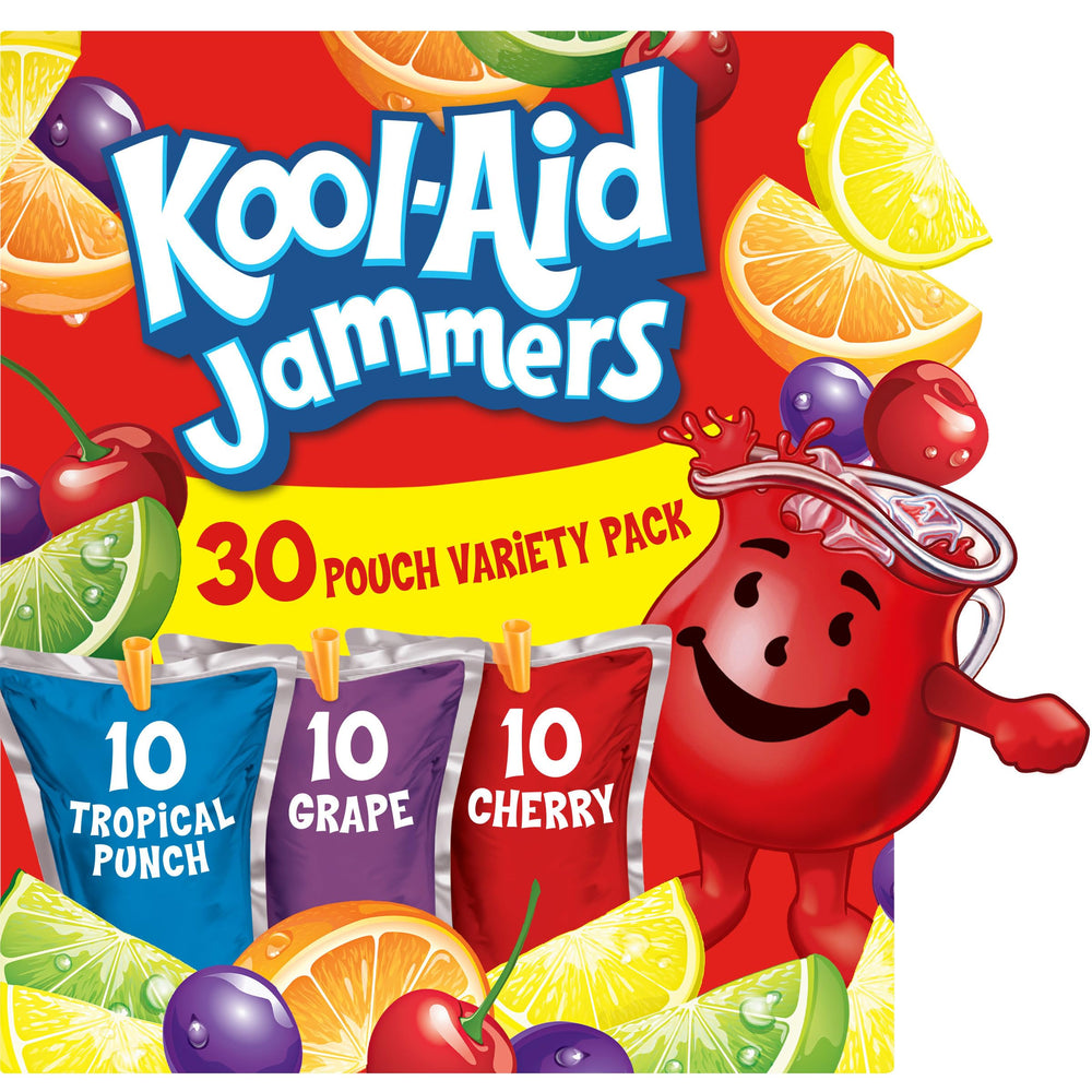 Kool-Aid Jammers variety-pack box front, perfect for family snack time.