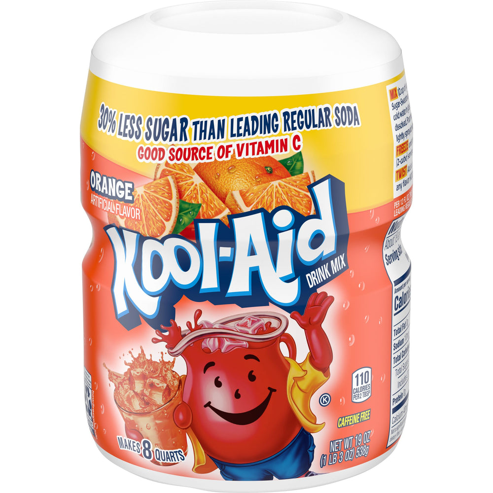 Kool-Aid Orange Drink Mix dissolving in water with a bright orange hue.