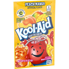 Chilled Kool-Aid Peach Mango glass, caffeine-free and family-friendly