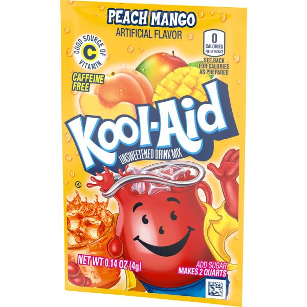 Box of Kool-Aid Peach Mango packets on a party table