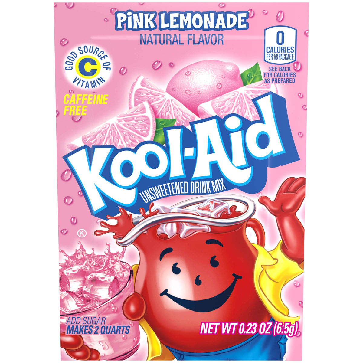 Kool-Aid Pink Lemonade front-of-package highlighting 96 packets for quick mixing