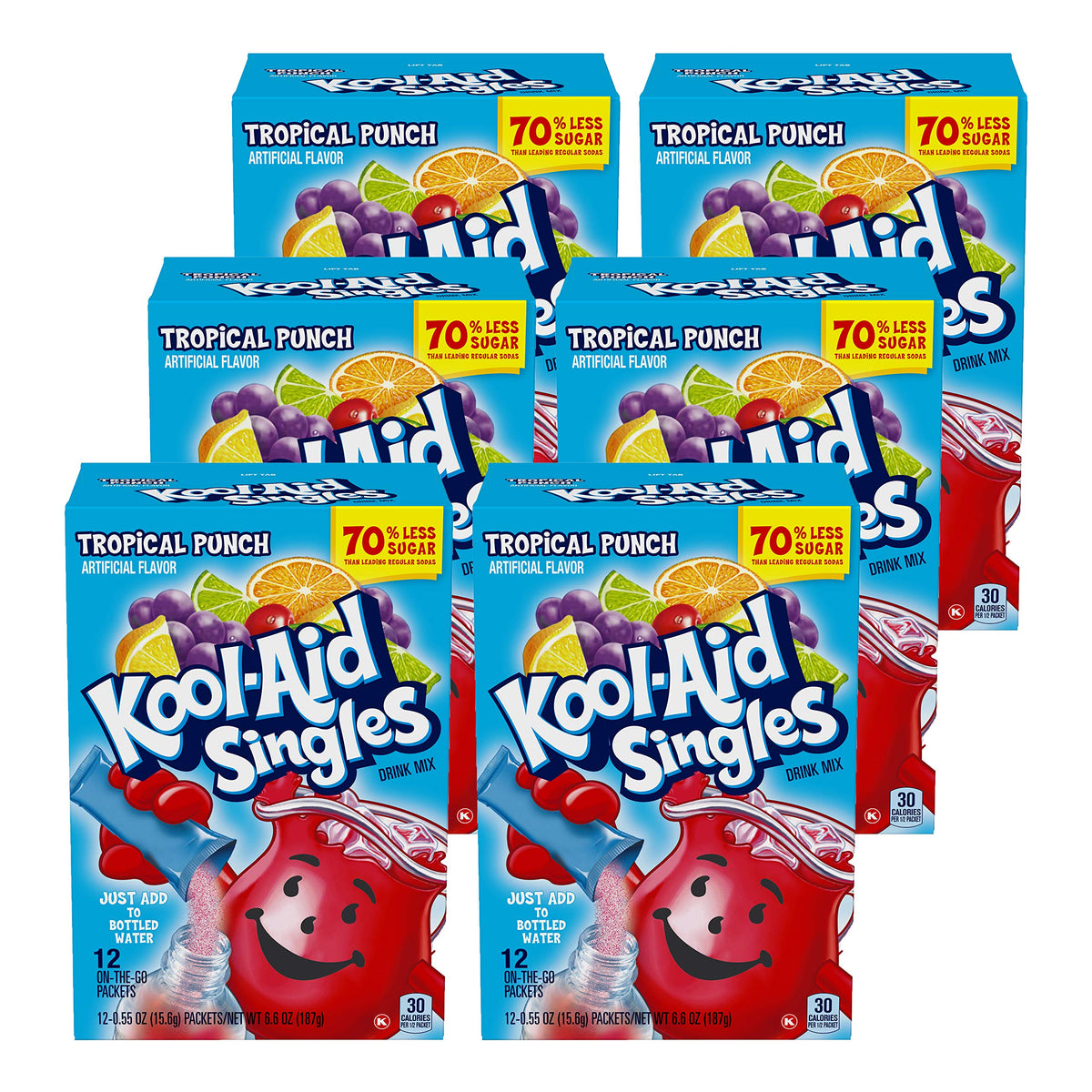 Kool-Aid Singles Tropical Punch bottle ready to mix, ideal for quick family refreshments.