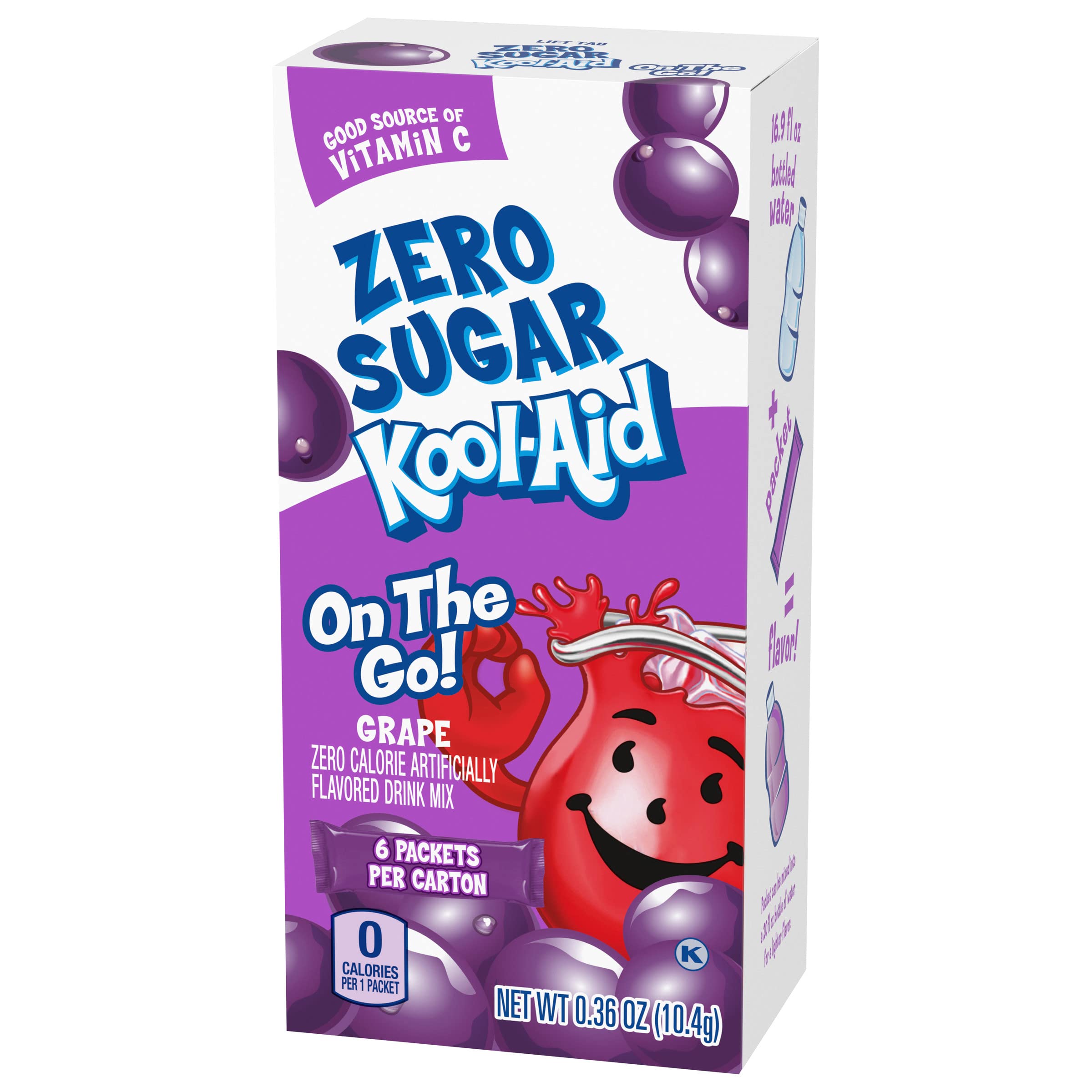 Kool-Aid six-pack box front shows convenient family drink solution