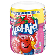 Close-up of Kool-Aid canister lid showing resealable design for freshness