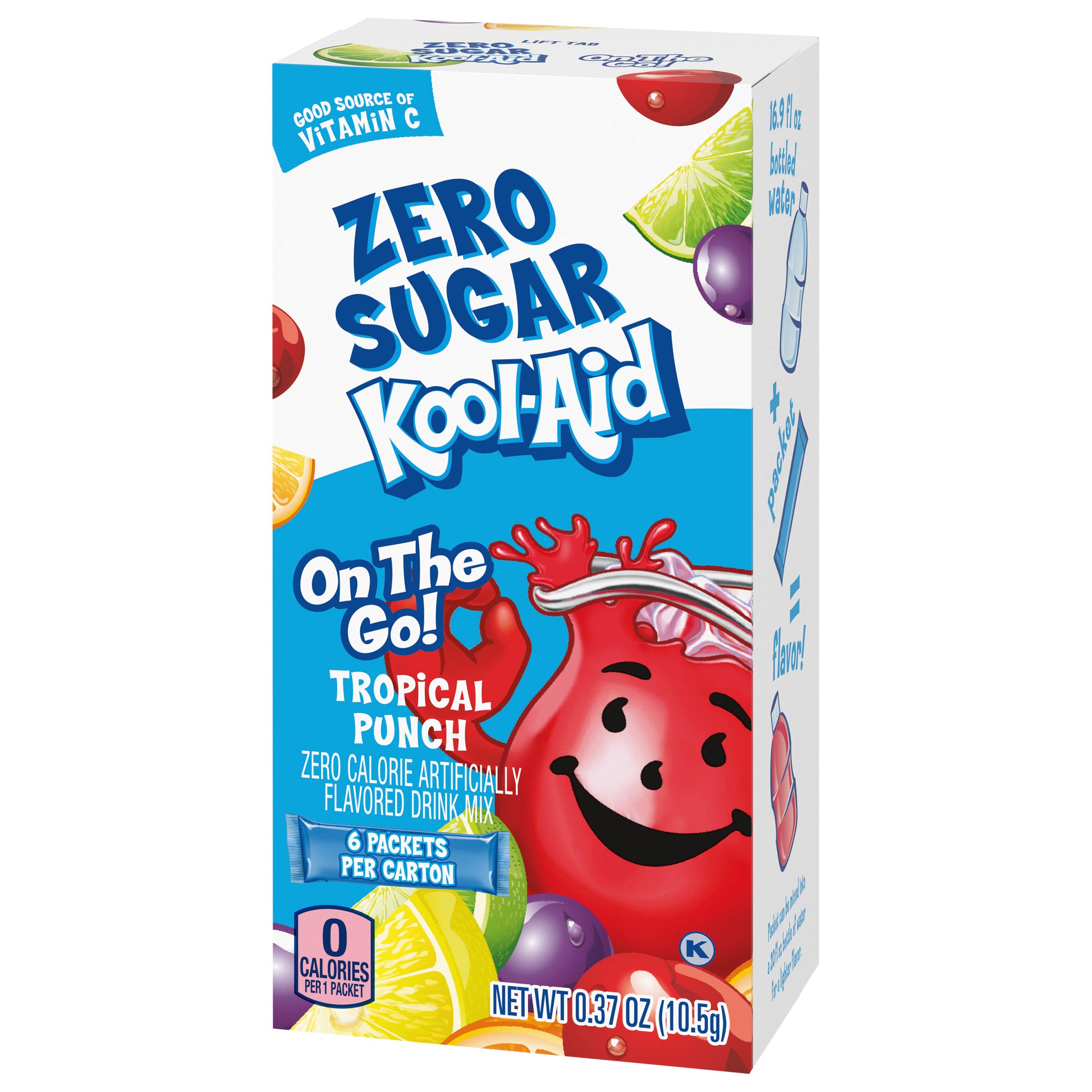 Kool-Aid Tropical Punch Zero Sugar flavor powder ready to mix in water.