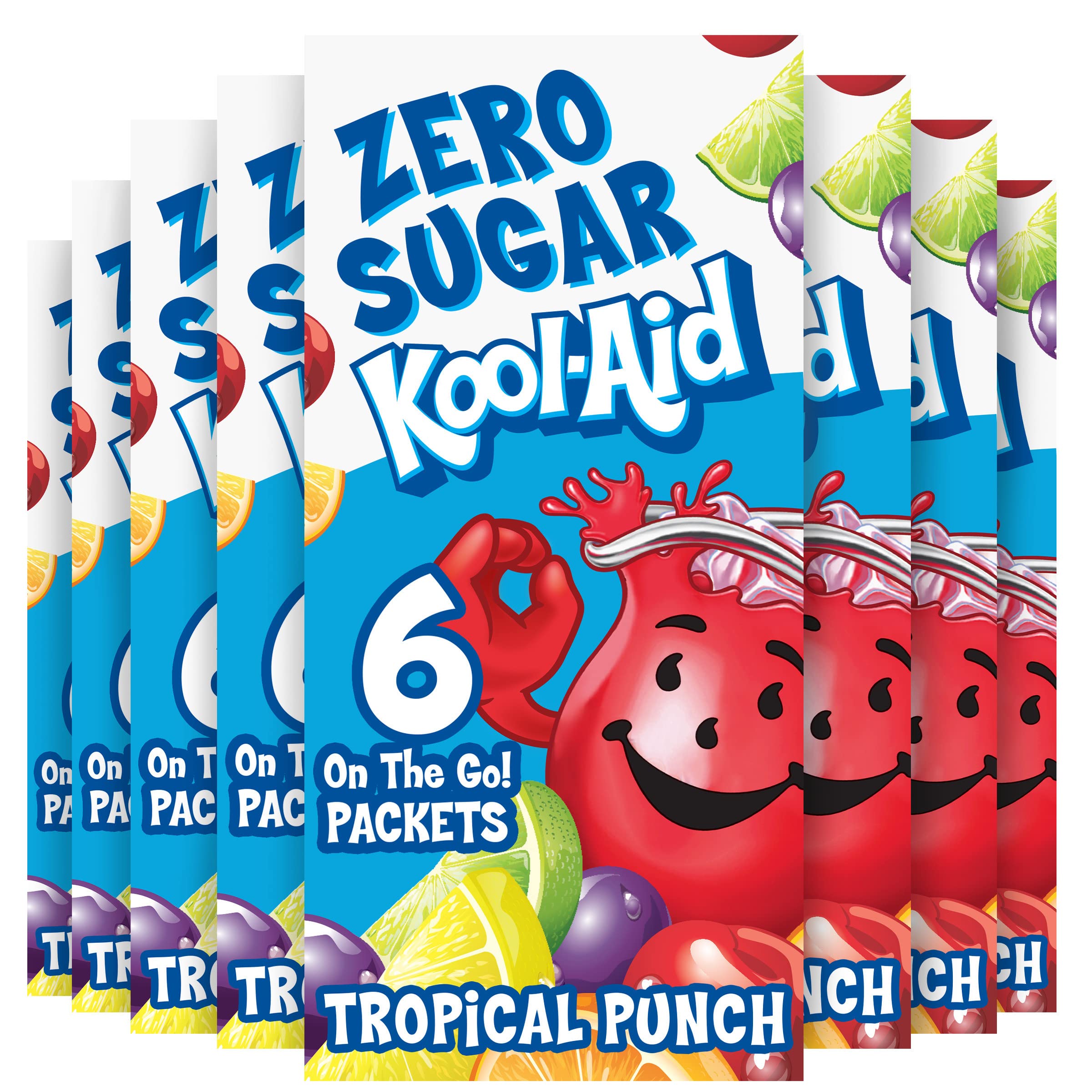 Kool-Aid Tropical Punch Zero Sugar on-the-go packet for quick, sugar-free hydration.