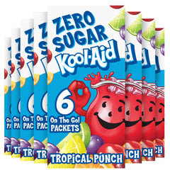 Kool-Aid Tropical Punch Zero Sugar on-the-go packet for quick, sugar-free hydration.