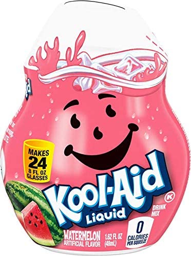 Kool-Aid Watermelon Liquid Drink Mix packaging with a resealable cap.