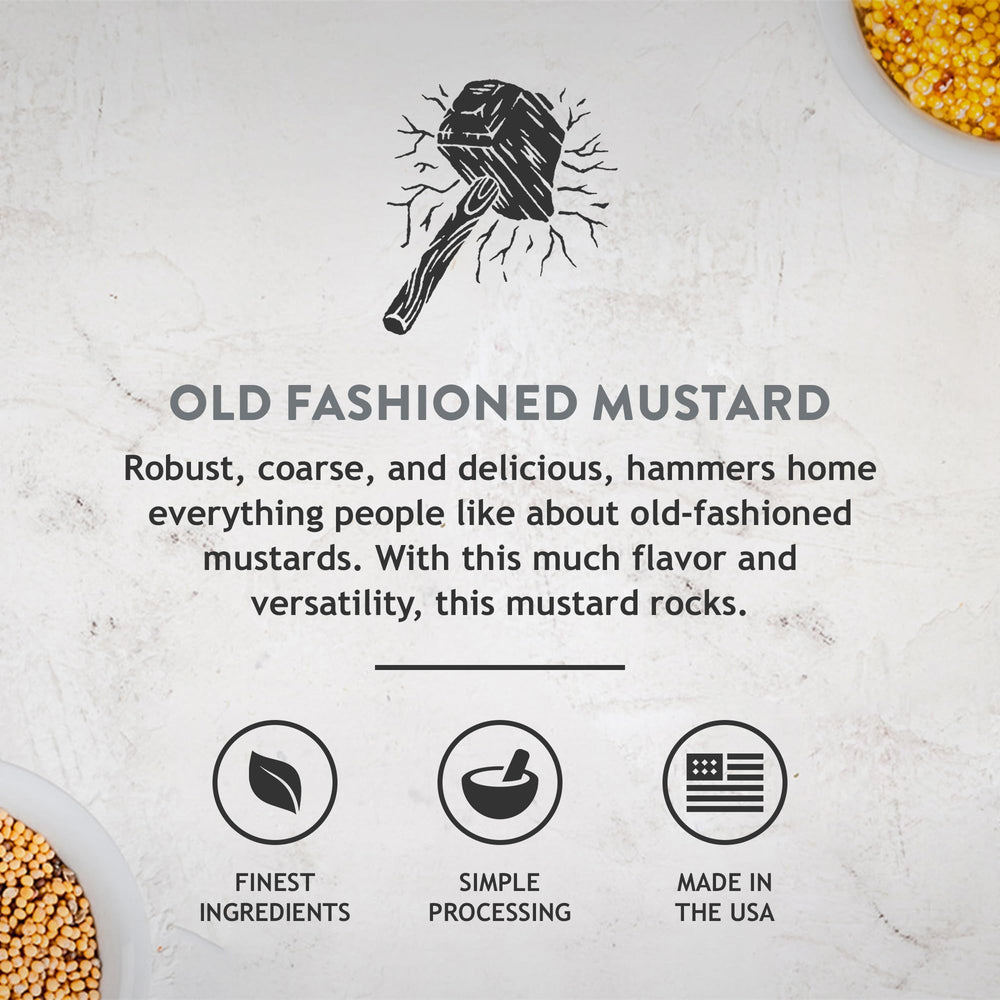 Burger dotted with Koops' coarse mustard for extra bite