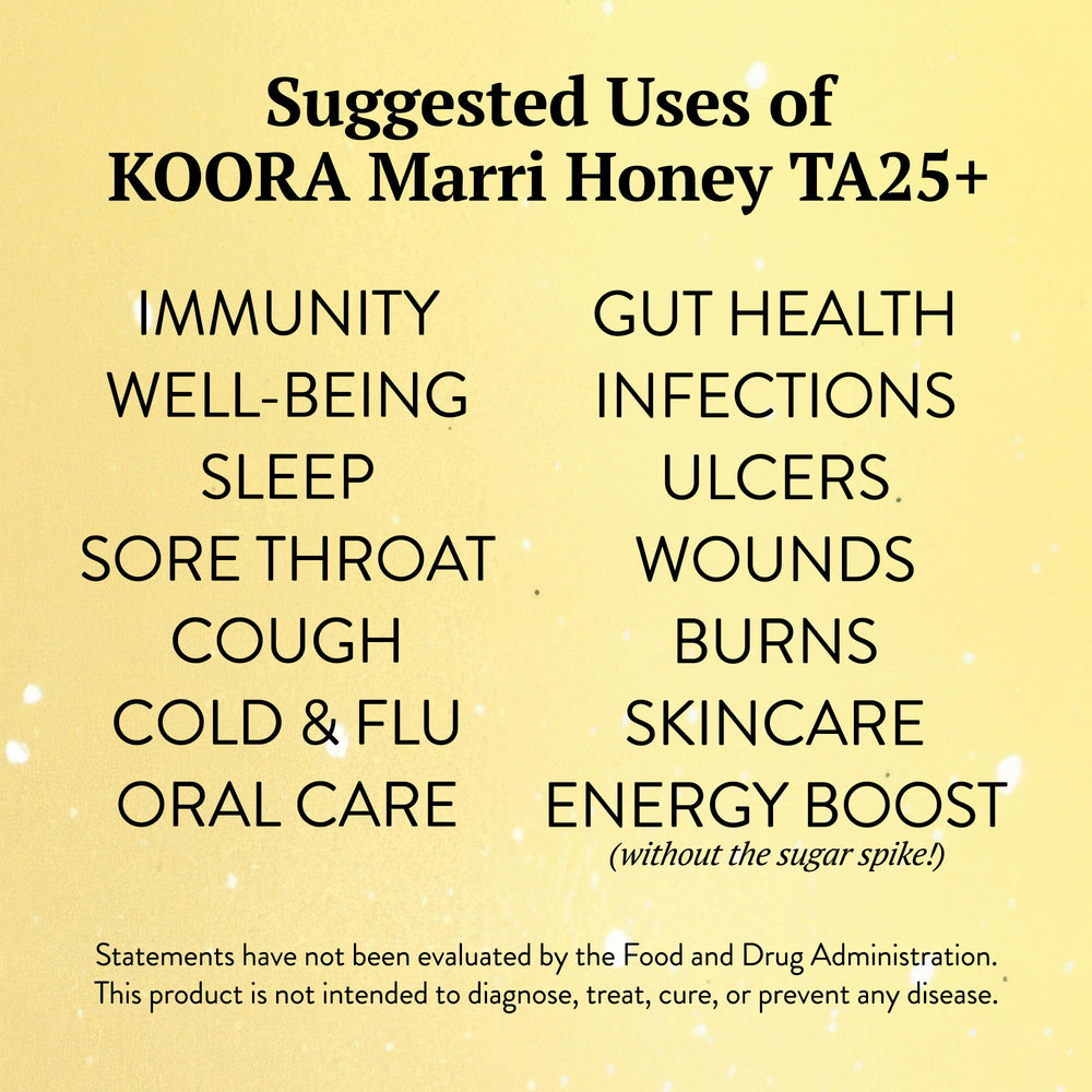 KOORA Marri Honey TA 25+ energy-ready drizzle beside workout bottle after exercise.