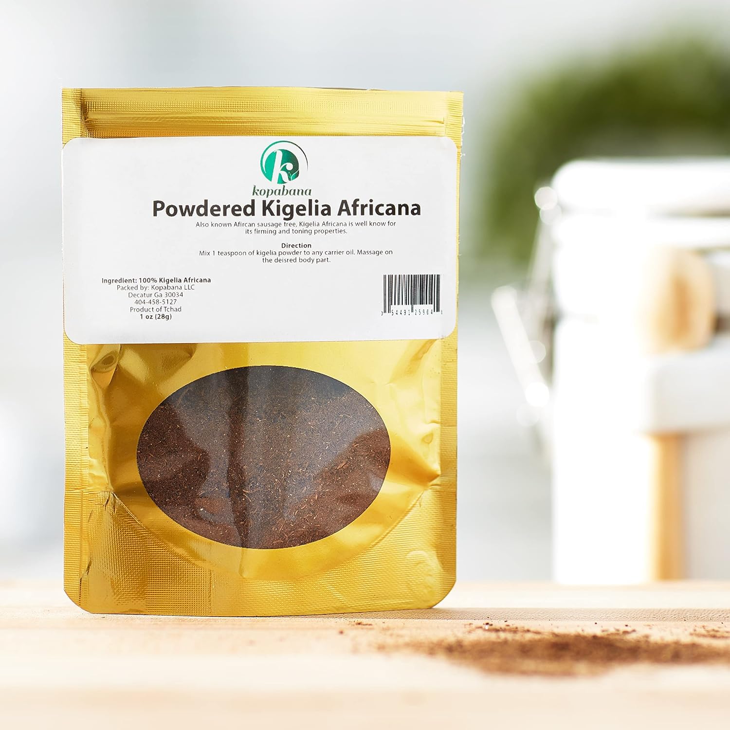 KOPABANA Kigelia powder texture close-up for skincare.