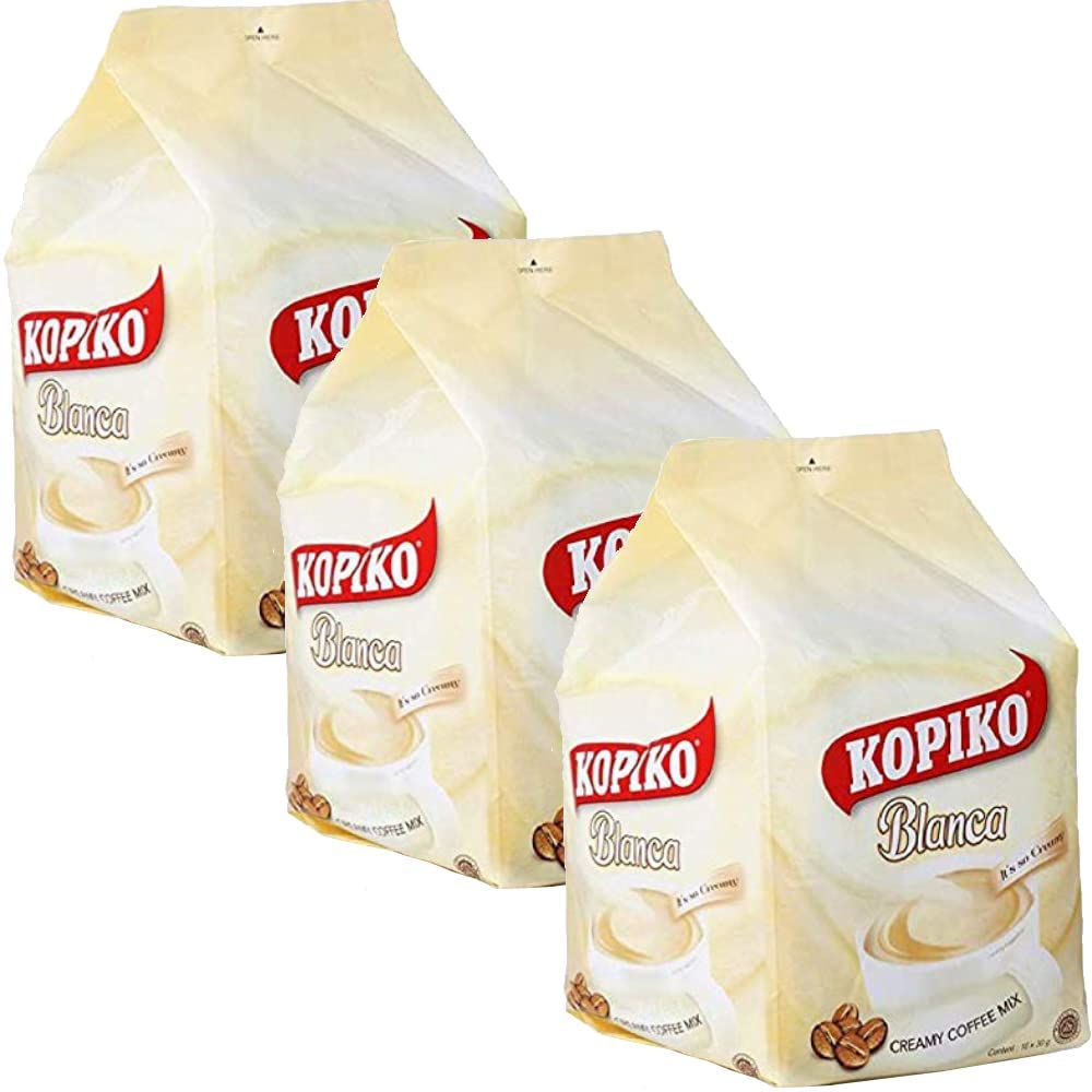 Kopiko Blanca sachet closeup showing convenient single-serve format for quick mornings.
