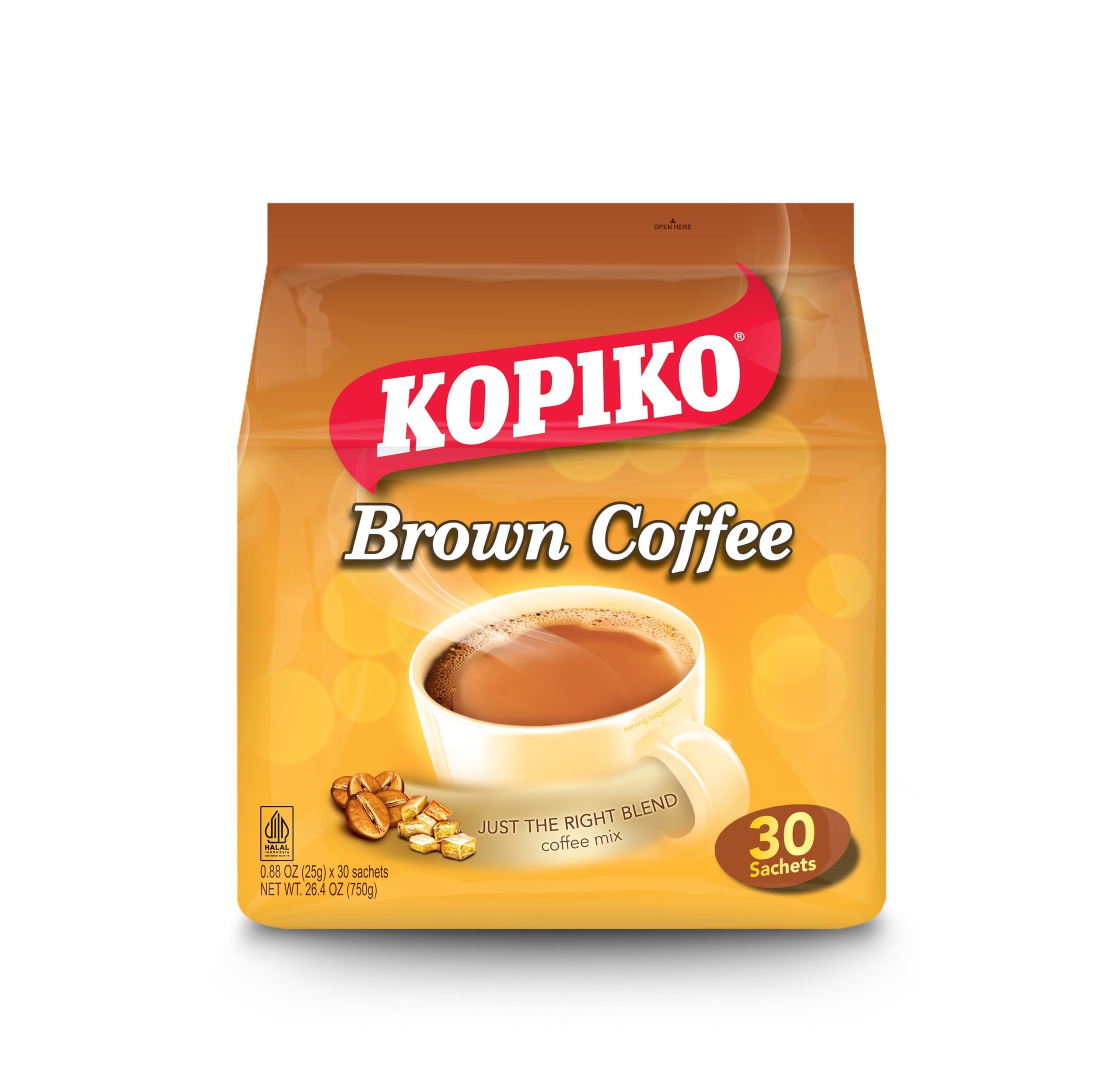 Kopiko Brown Coffee sachet poured into hot water for a bold cup.