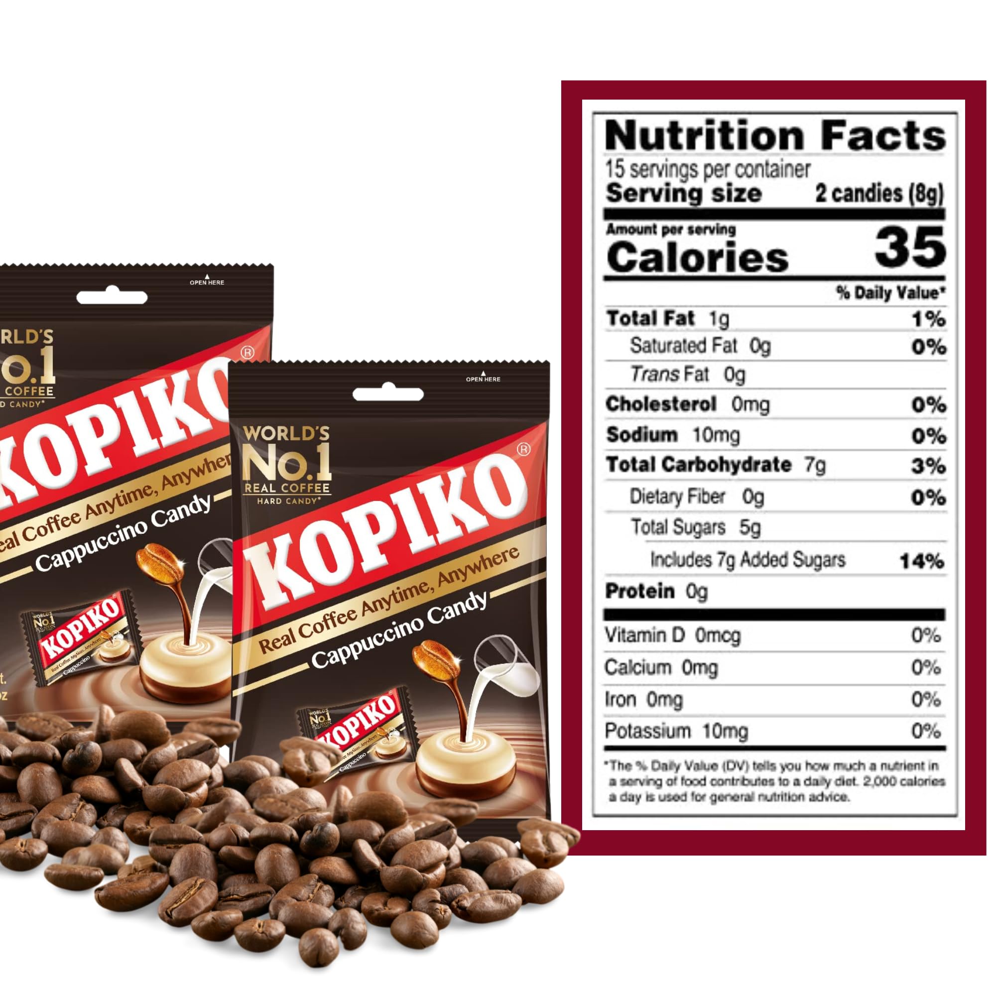 Kopiko Cappuccino Candy close-up center, glossy shell with creamy center.