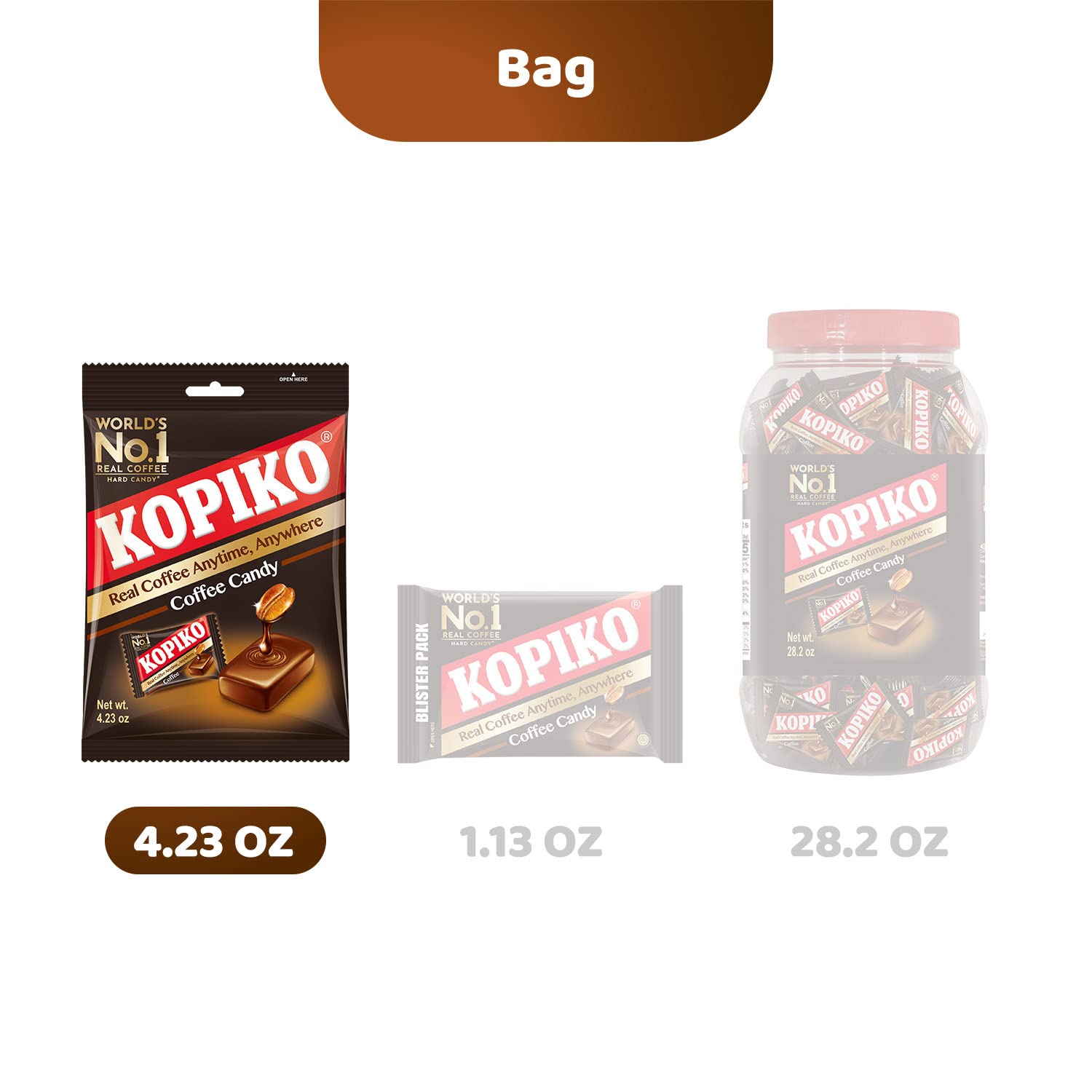 Kopiko Cappuccino Candy with creamy twist, real coffee extract in every bite.