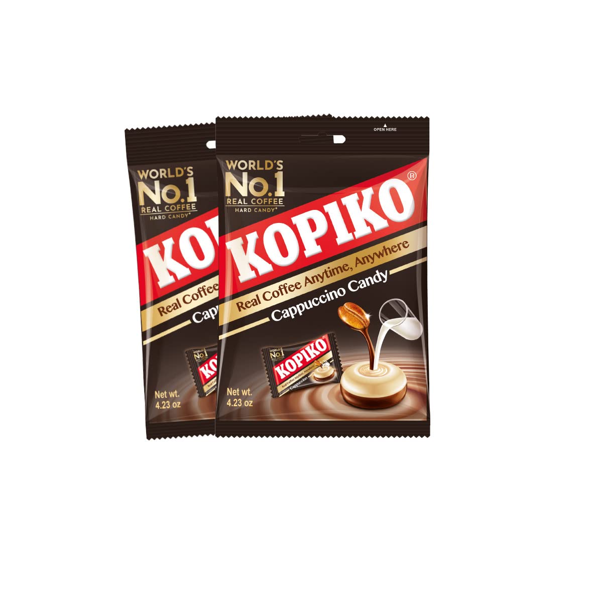 Kopiko Cappuccino Candy pack front view for quick energy on the go