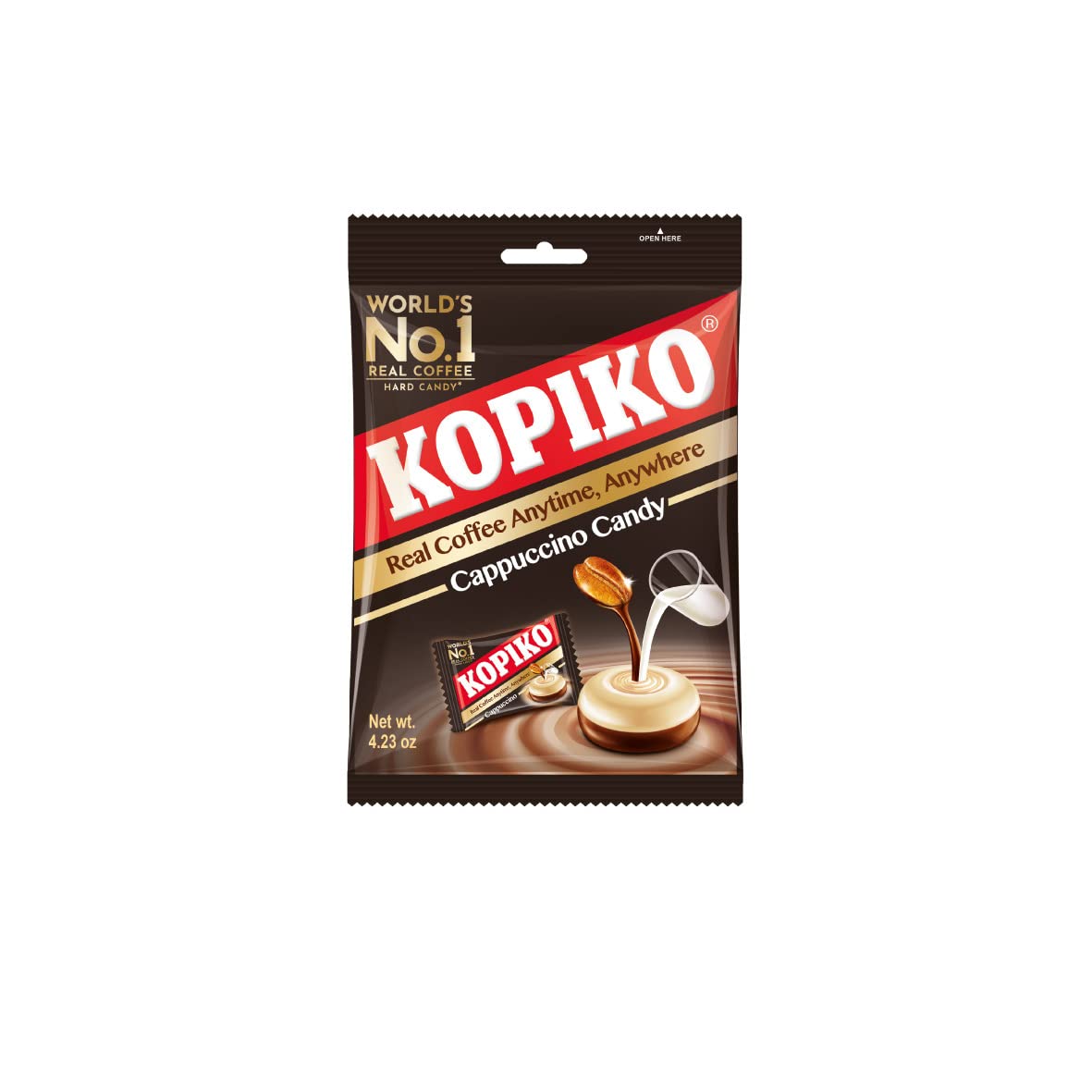 Kopiko Cappuccino Candy pocket-pack; convenient on-the-go energy and creamy coffee flavor.