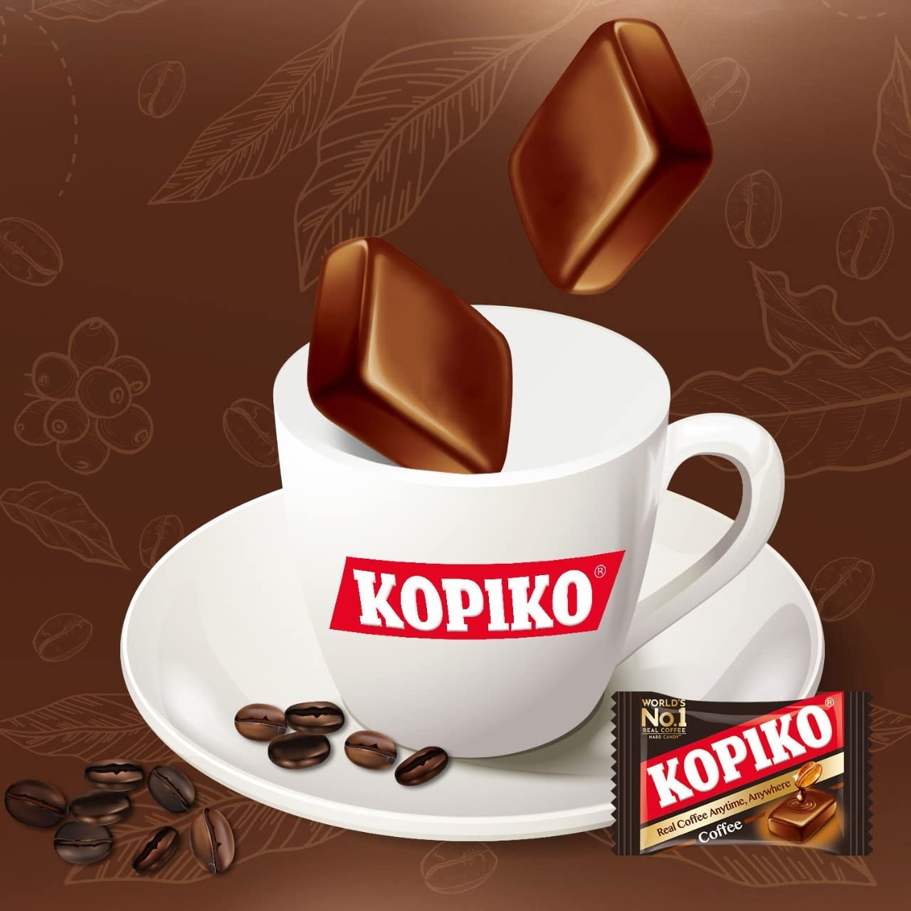 Aromatic Kopiko candy releases rich coffee notes with every bite.