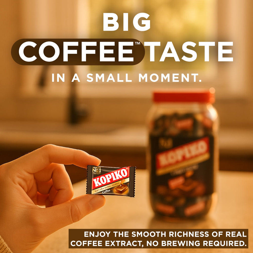 Kopiko Coffee Candy close-up showing smooth texture and aroma.