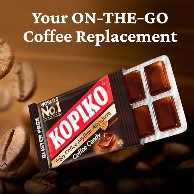 Kopiko coffee candy energizes on-the-go moments with bold aroma.