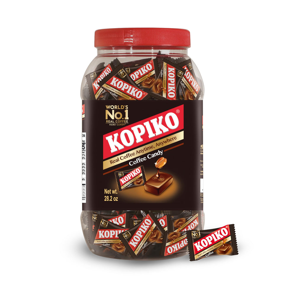 Kopiko Coffee Candy jar front; portable energy boost for busy days.