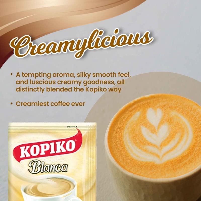 Kopiko Creamy Blanca packaging highlights 30-pack convenience.