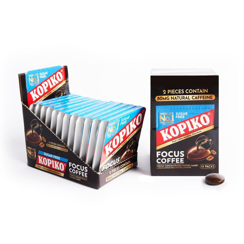 Kopiko Focus box front showcases bold packaging for quick energy on the go
