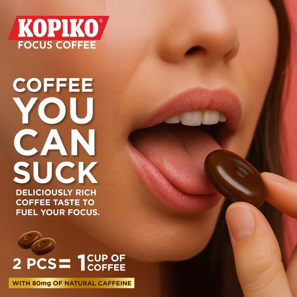 Kopiko Focus Indonesian coffee beans hint at authentic aroma in every bite