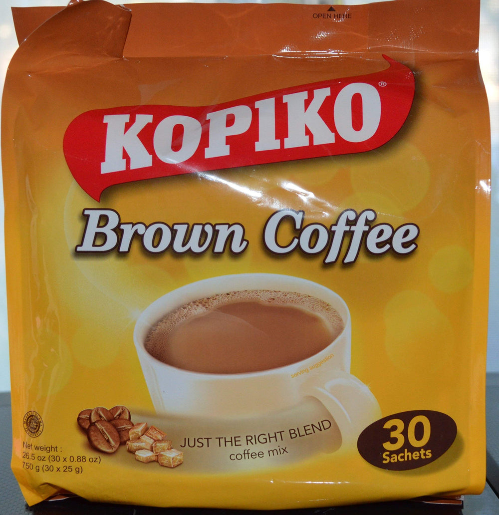 Kopiko instant 3 in 1 brown coffee mix bag delivers a rich, creamy cup in minutes