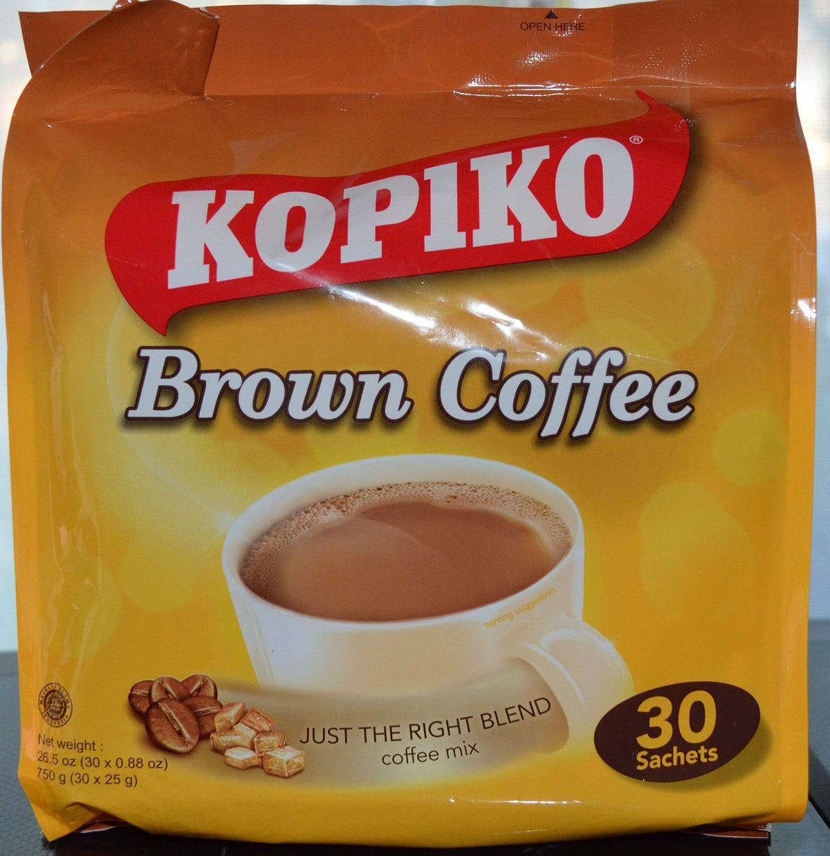 Kopiko instant 3 in 1 brown coffee mix bag delivers a rich, creamy cup in minutes