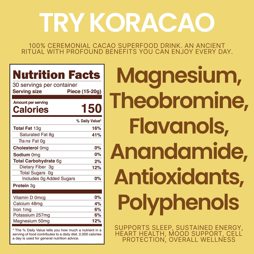 KORACAO ceremonial-grade cacao cup showcases rich aroma ideal for mindful sipping.