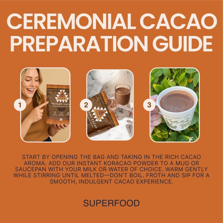 Cup with hot milk and KORACAO cacao for a creamy, comforting drink.