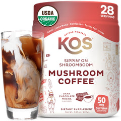 KOS Mushroom Coffee canister with rich chocolate mocha aroma to start the day.