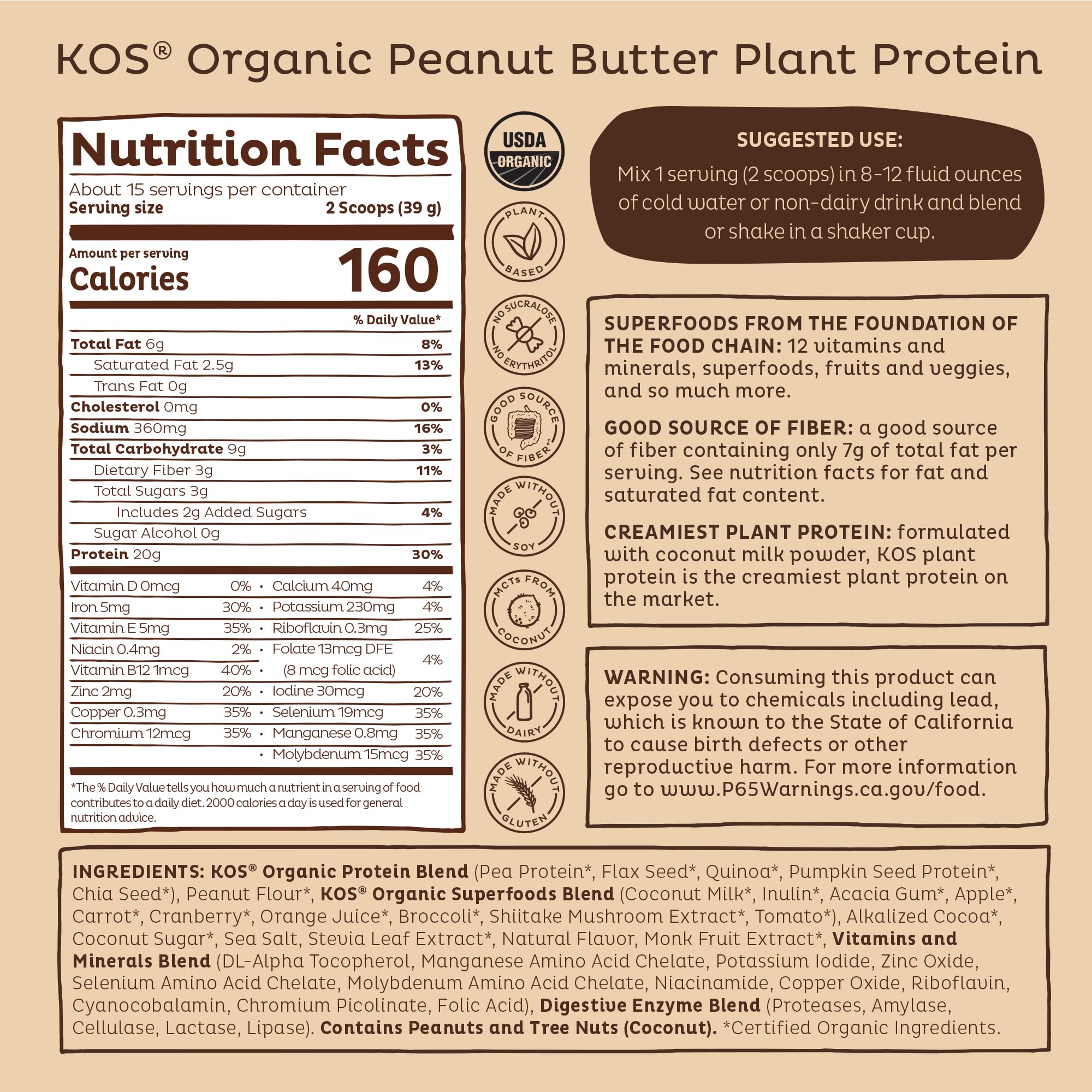 KOS nutrition panel close-up communicates vitamins and minerals support