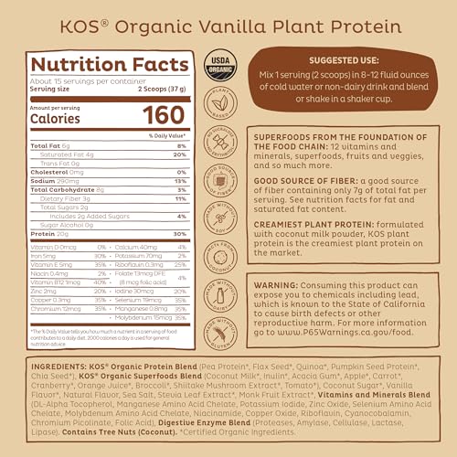 KOS vegan protein vanilla kitchen-use image invites smoothies, baking, and protein-rich treats.