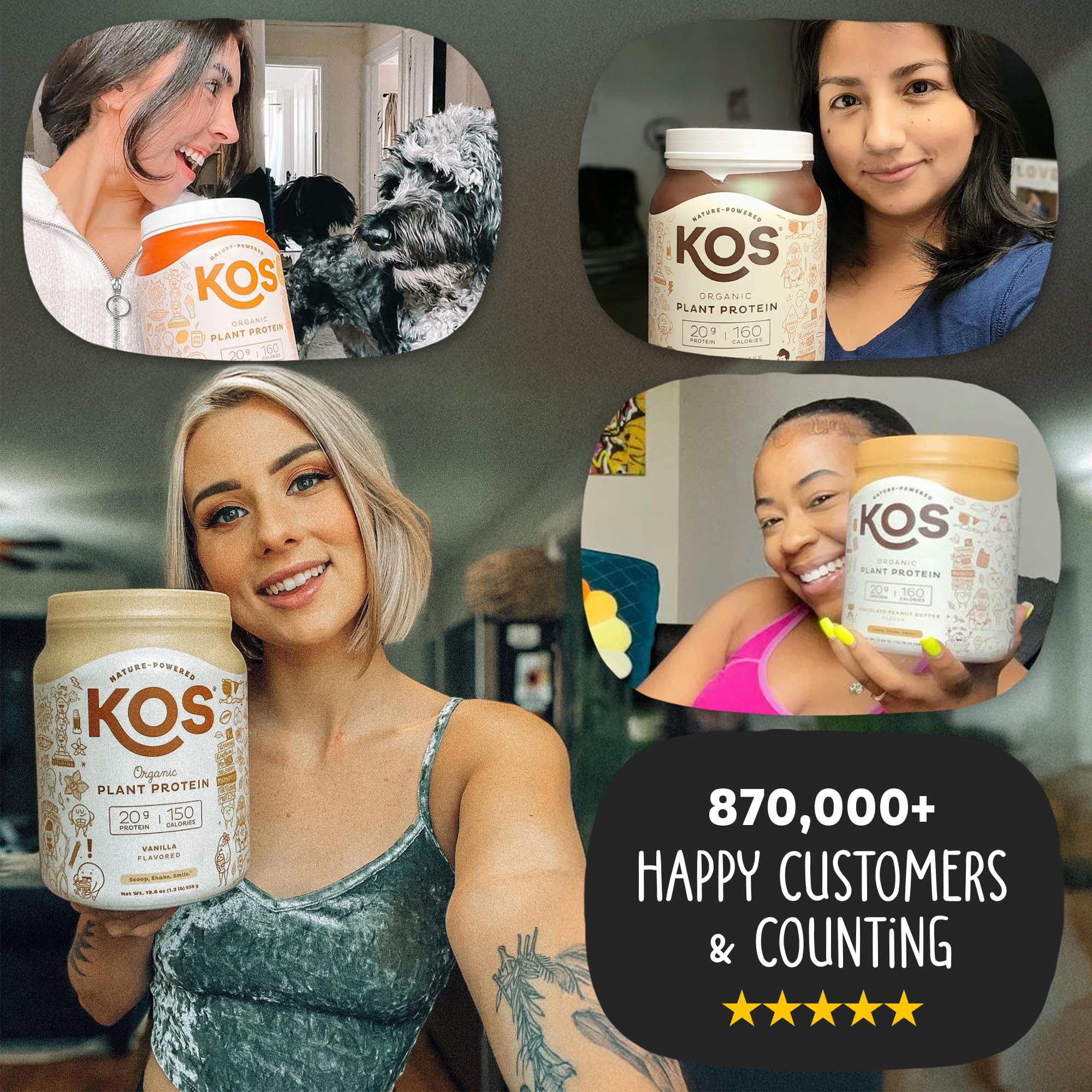 KOS vegan protein vanilla pouring shake glass conveys ready-to-drink preparation.