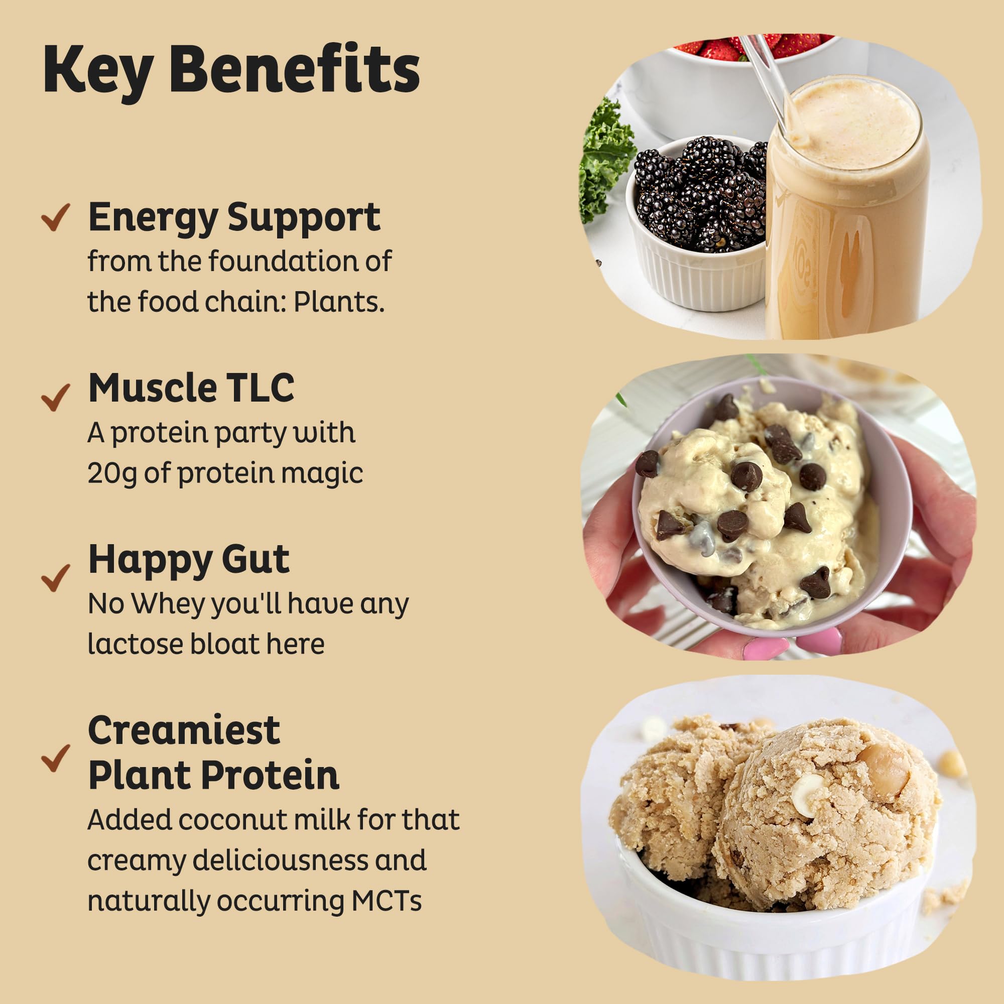KOS vegan protein vanilla scoop highlights convenient serving for protein-rich snacks.